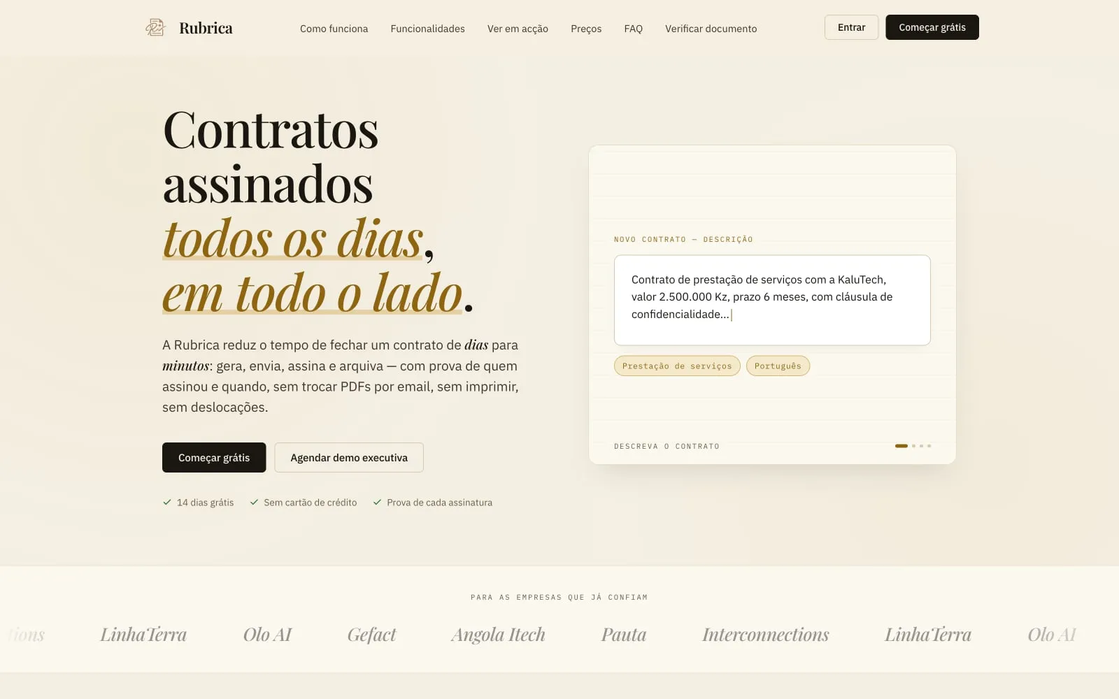 Interface de Rubrica
